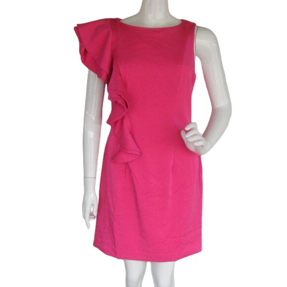MAC DUGGAL Dress, 12, Bold Pink, Statement Shoulder/Ruffle, Asymmetrical - Picture 1 of 10